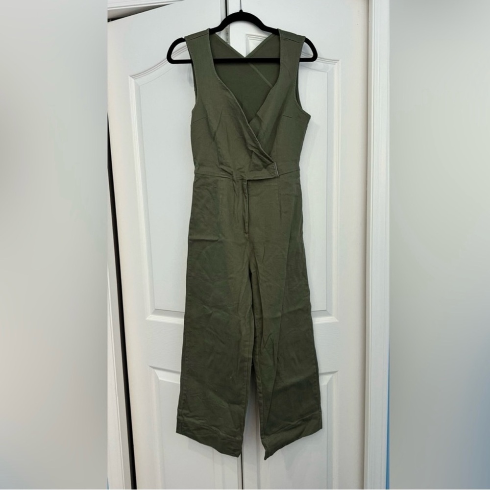 Dynamite Olive Green Wrap-Style Jumpsuit with Tie Waist